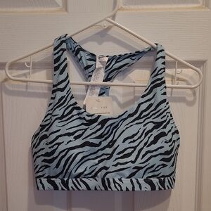 Fabletics Zebra Pattern Sports Bra - Light Blue and Black